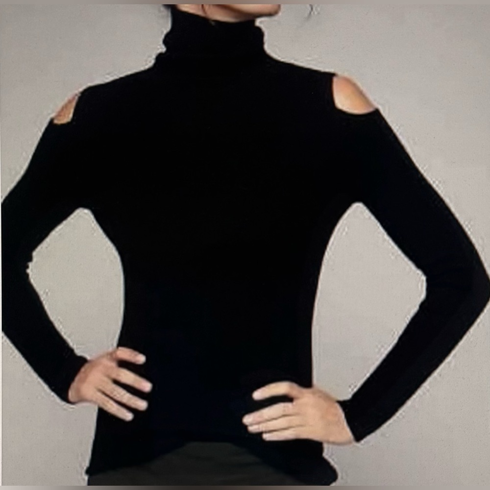 ATHLETA Cotton Cashmere Blend Cold Shoulder Turtleneck Sweater XS Black